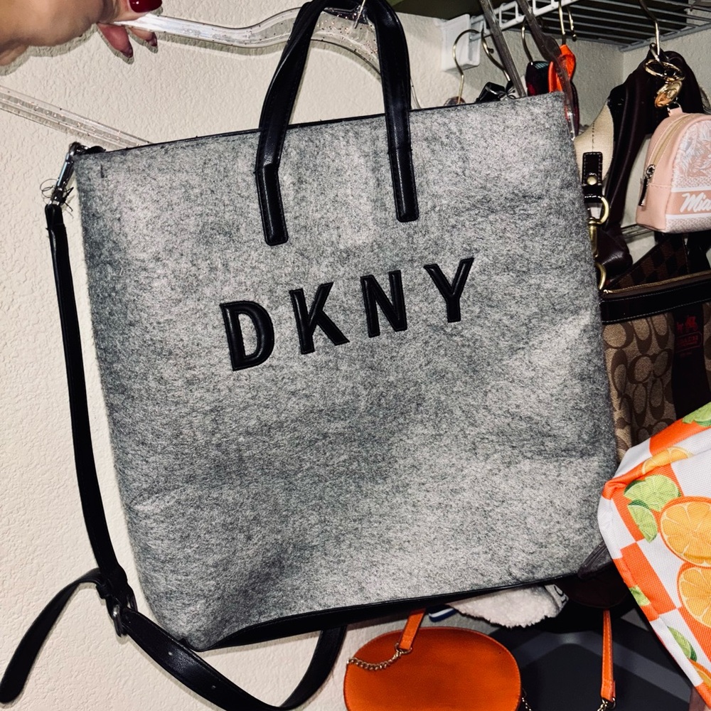 DKNY Charcoal and Black Felt Tote